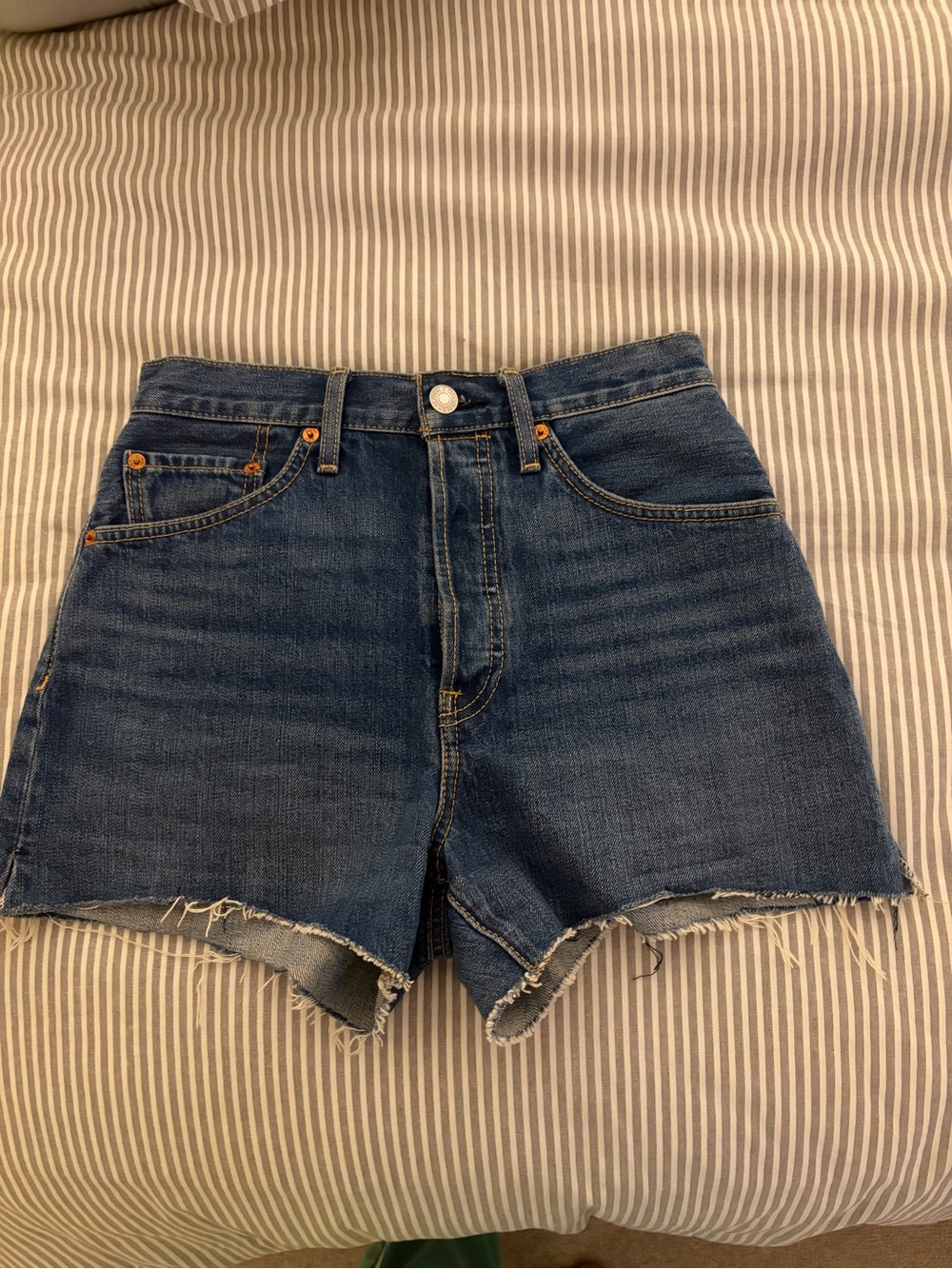 RE/Done High-Rise Dark Blue Denim Shorts 505 cutoffs